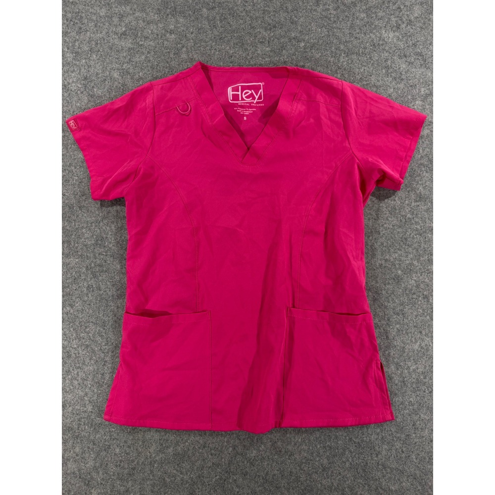Hey Medical Uniforms Womens Pink V-Neck Scrub Top Small RN
